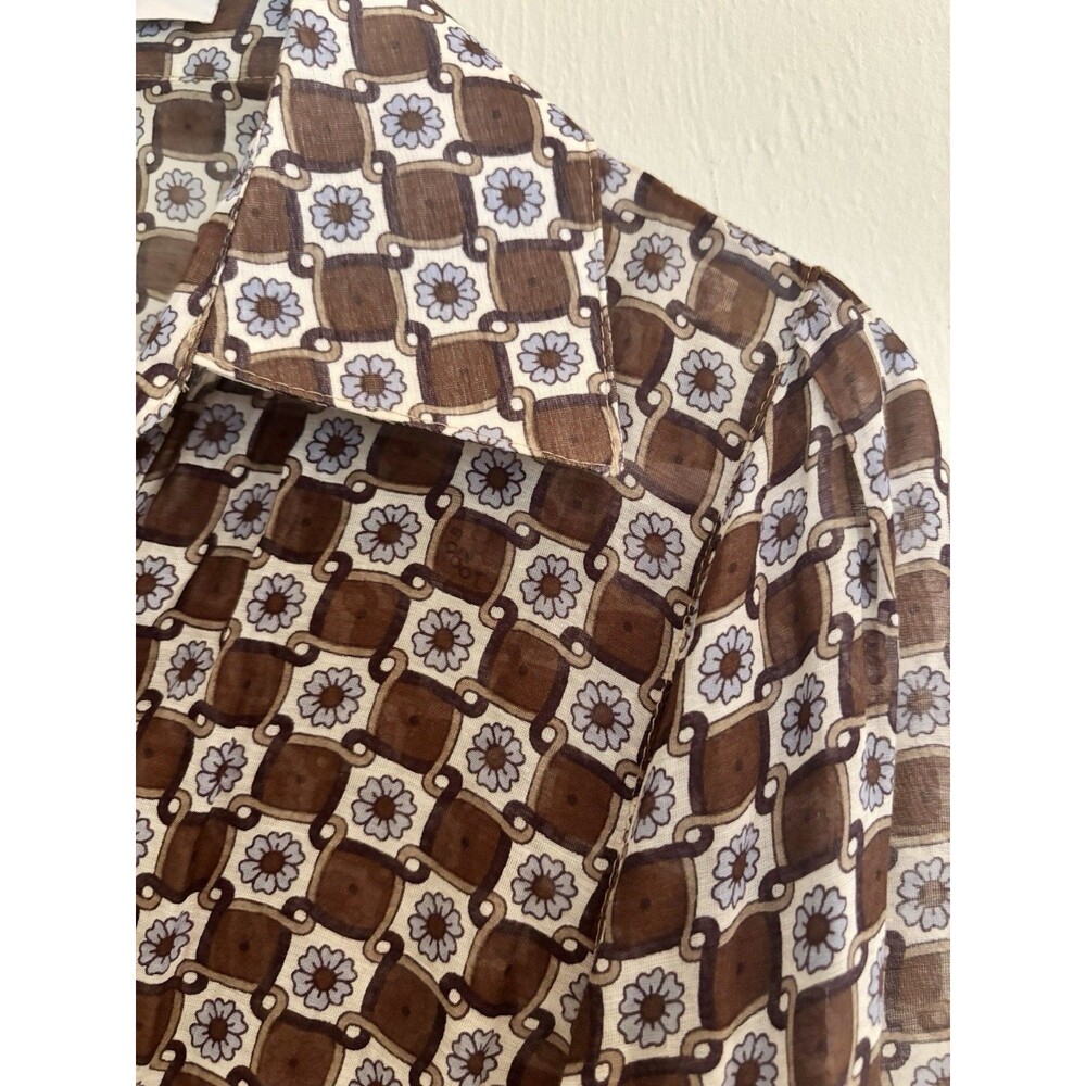 Silk Blend Retro Geo Print Blouse Designer Robert In’t Veld Italy Brown Sz M/L - Picture 3 of 10